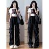 Pantalones casuales de trabajo de alta gama para mujer, novedad de verano 2025, holgados, deportivos americanos, de cintura alta, con pernera ancha y caída.
