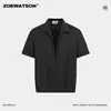 Camisa de Manga Corta de Verano ZOEWATSON para Hombre con Sentido del Diseño, Falsa Dos Piezas, Mezcla de Lyocell, Algodón, Mezclilla, Patchwork de Color, Solapa Simple
