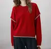 Nuevo suéter de comercio exterior, jersey casual para mujer, diseño de otoño con costuras de empalme, tejido de punto de cuello redondo para mujer