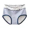 Braguitas de mujer de algodón puro de talle medio, antibacterianas 10A, Clase A, encaje con volantes, estilo retro británico, bloques de color, braguitas para chicas jóvenes.