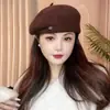 Boina de Lana para Mujer, Sombrero de Artista Vintage para Primavera y Otoño, Estilo Japonés, Versátil, Sombrero Octagonal Adelgazante para Mujer