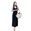 Vestido para grávidas 2024 Verão novo estilo coreano moderno cor contrastante moderno temperamento de mãe justo modelador saia de tricô