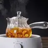 Chaleira de Vidro Borossilicato Alto Chinesa com Listras Alça Lateral Chaleira de Chá Flor de Vidro Bule para Cozinhar no Vapor e Ferver Alça Longa com Filtro Bule