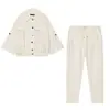 Atacado de roupas femininas transfronteiriças 2026 AliExpress item mais vendido moda camisa com gola e mangas ajustáveis + calça reta de cintura baixa com amarração na cintura