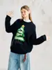 Suéter Bordado Árvore de Natal Peluda Estilo High Street Americano para Homens e Mulheres, Marca Tendência Outono e Inverno Gola Redonda Solto Par de Tricô