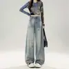 Jeans Rotos Retro Americanos Azules para Mujer 2025 Primavera y Verano Nuevo Recto Suelto Adelgazante Pierna Ancha Pantalones Largos hasta el Piso