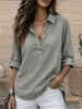 Camisa feminina de algodão e linho, solta e confortável, manga curta com gola de lapela, cor sólida, abotoada, nova para o outono, transfronteiriça europeia e americana da Amazon