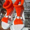 Pantuflas Tejidas Ligeras de Suela Gruesa de Talla Grande Transfronterizas para Mujer Sandalias Romanas Redondas de Lana Nuevas Casuales Europeas y Americanas Comercio Exterior