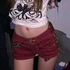 Shorts jeans estilo Maillard Hot Girls cintura baixa, popular na Internet, novo, justo, com lavagem no quadril, estampa de leopardo