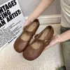 Zapatos retro Mary Jane para mujer, colección de otoño, con una sola correa, punta redonda, apertura poco profunda, estilo delicado, suela plana, versátiles y hechos de cuero suave