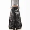 Pantalones casuales de pierna recta para mujer, estilo retro americano 2026 con estampado de calavera y estampado de leopardo, nuevo estilo de otoño con dobladillo deshilachado, elegantes