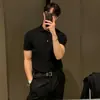 Camisa polo, gola V, gola de gaivota, malha de manga curta, masculina, design torcido, estilo old-money, seda gelada, respirável, atacado de uma fábrica transfronteiriça