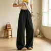Calça masculina casual estilo americano de seda gelada, modelagem solta, texturizada, emagrecedora, para o verão, branca, perna larga, reta, casual