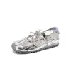 2026 Verão Novos Sapatos Oxford Mary Jane Estilo Ballet Feminino Malha Oca Respirável Solado Macio Fecho Mágico Sandálias Femininas