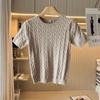 Suéter de Verano para Mujer 2024 con Cuello Redondo de Flor Trenzada de Manga Corta Moda Casual Versátil Suéter Base 471611