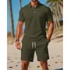 Conjunto de Polo y Shorts de Color Sólido para Hombre 2026, Casual de Verano con Cuello Revuelto, Manga Corta y Shorts a la Rodilla, Conjunto de Dos Piezas al por Mayor