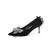 9888H-099 borla de pedrería con lazo tacón de aguja de gamuza tacones altos de lujo zapatos de boda zapato de fiesta gama alta