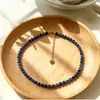 Colar Quadrado de Lápis Lazúli 6x6mm de Design Europeu e Americano de Nicho para Mulheres, Colar Vintage de Contas Azuis de Luxo Leve para Clavícula