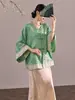 Estilo Nacional Novo Estilo Chinês Outono 2026 Camisa Jacquard de Botão, Top Solto Elegante e Feminino M5007, Caimento Solto e Emagrecedor