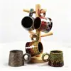 Conjunto de Xícara e Pires para Café Torneado em Forno, Xícara Criativa de Cerâmica para Latte Art, Caneca Retrô de Grés, Copo de Água, Xícara com Alça de Gancho