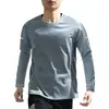 Camiseta Deportiva de Manga Larga para Hombre, Gris, Secado Rápido, Verano, Manga Ranglán, Etiqueta Blanca en el Brazo, Top para Correr, Fitness, Entrenamiento
