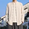 Nueva Chaqueta Cardigan de Color Sólido de Algodón y Lino Estilo Chino para Hombre Temporada de Primavera Otoño Ropa para Hombre Estilo Chino Cuello Alto Botón de Rana Casual Traje Tang Superior