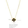 Collar de Acero Inoxidable Trébol de Cuatro Hojas de la Suerte Flor Solitaria Nácar Natural Malaquita Colgante con Taladro Cadena Clavicular de Oro de 18K
