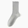 Calcetines de Felpa para Niñas con Encaje de Oreja de Madera Verano Finos Hasta la Mitad de la Pantorrilla Calcetines de Algodón Estilo Escolar Calcetines de Hielo Niñas Primavera Otoño Calcetines Largos