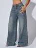 Comercio exterior transfronterizo Amazon fuente de fábrica europea y americana venta al por mayor diseño de costura lateral jeans casuales rectos para mujer