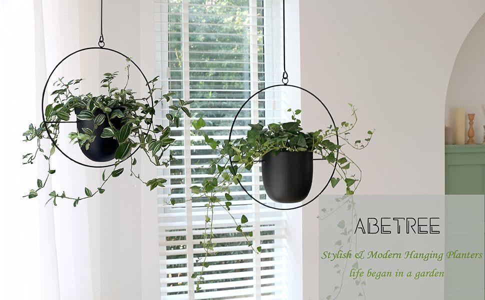 hanging planters metal plant hanger modern 2 pack indoor outdoor room decor gardening
