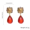 Pendientes Colgantes y Conjunto de Collar Cuadrados de Resina con Forma de Gota de Agua Europeos y Americanos, Cadena para Clavícula Estilo Corte Vintage, Joyería de Gama Alta de Lujo Ligero