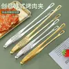 Pinça de churrasco antiderrapante espessa de aço inoxidável, pinça de grelhar de uso doméstico estilo coreano com comprimento estendido, espessa para uso em buffet