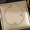 Pulsera Popular Transfronteriza de Moda Europea y Americana de Acero de Titanio Doble Capa Romana, Lujo Ligero, Accesorios Versátiles y Elegantes de Acero Inoxidable Que No Se Desvanecen