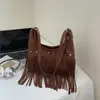 Bolso de Suede con Borlas Estilo Retro para Mujer 2026 Nuevo Otoño Invierno Popular Bolso de Hombro Único Moda Bandolera Bolso Dumpling