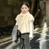 Conjunto Estilo Princesa Coreana para Meninas Outono Inverno Novo Colete Quente Casaco Curto Fofo Tipo Bolo Capa