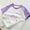 Algodón de hielo de verano, combinación de colores para niños, manga corta raglán, niños y niñas, patrón de dibujos animados, camisa de manga corta, ropa para niños