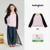 Camiseta Raglán Bordada de Niña Pudding Haru Little Pony, Nuevo Estilo Primavera, Bloques de Color Versátil Camiseta Base de Manga Larga con Cuello Redondo para Niños