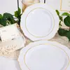 Estampado Dorado Fondo Transparente Encaje Dorado Juego de Platos Estampado Dorado Plato de Loto Plato con Borde Dorado Blanco Plato de Plástico Duro PS Amazon