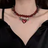 Diseño Subcultural Punk Sentido Rojo Amor Mariposa de Perlas Collar Femenino Único Nicho Cadena Oscura Clavícula Ins