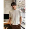 Camiseta Masculina de Verão Retro Americana Pesada com Mangas Curtas e Gola Redonda, que Realça os Músculos, com Punhos Ajustados