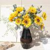 Girasol Artificial con 5 Cabezas en un Solo Tallo, Flor Falsa para Decoración del Hogar, Bodas y Estudios