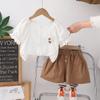 Traje de verano 2025 para niñas, bonito y dulce conjunto de dos piezas con cuello cuadrado y flores, traje de manga corta para bebés de talla pequeña y mediana.