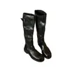 Piel de Vaca Lavada ~ Piel Genuina Botas Retro Negras Combinan con Todo Adelgazantes Tacón Grueso Botas de Jinete Botas para Mujer Botas Altas