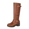 Nuevas Botas de Moda Cruzadas Slip-On Otoño/Invierno 2026, Tallas 40-45, Talla Grande, Tacón Medio, Botas de Montar Estilo Europeo y Americano, Botas Altas para Mujer