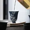 Mi Yan Sha Azul Cerâmica Artesanal Caneca de Chá Perfumada Vintage Caneca de Chá com Pé Alto Caneca de Mestre Doméstica Caneca Única Simples