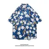Camisa Masculina Retrô de Manga Curta Estilo Japonês com Estampa de Rosto Peculiar Tendência Coreana Solta Top Tendência