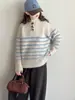 Suéter de Invierno para Niñas Mediano-Grande Ropa Nueva de Invierno Suéter Infantil con Media Cremallera Prendas de Punto para Niñas Elegante Botones de Cuerno