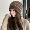 Chapéu de lã Fair Isle outono inverno retrô circunferência da cabeça grande cordão chapéu slouchy quente lã aba enrolada cobertura para a cabeça gorro chapéu