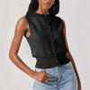 Europa y Estados Unidos venta al por mayor transfronteriza verano nuevo para mujer versátil retro color sólido cuello redondo abotonado sin mangas top chaleco tejido