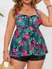 2026 Nuevo Traje de Baño Cruzado Europeo y Americano de Talla Grande con Estampado de Flores y Hojas, Dividido, Conservador, Aspecto Adelgazante, Cintura Alta, Boxer Briefs para Mujeres